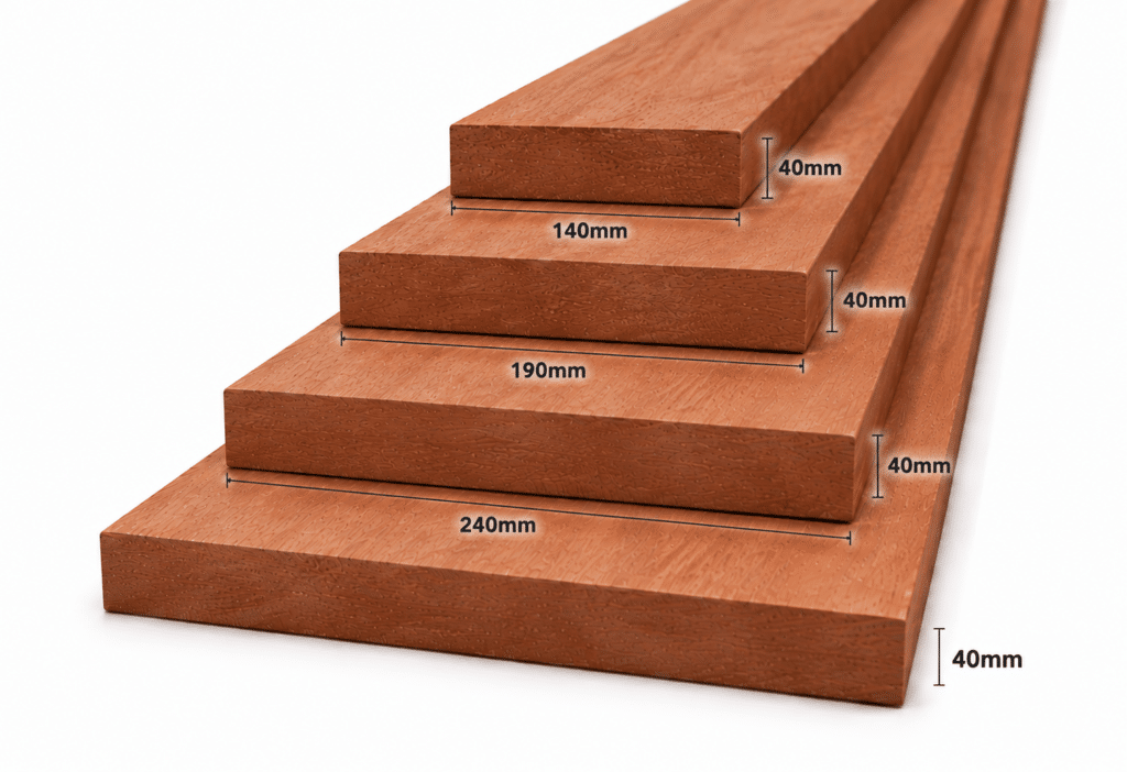 Geschaafd meranti hout 40mm – rondom glad