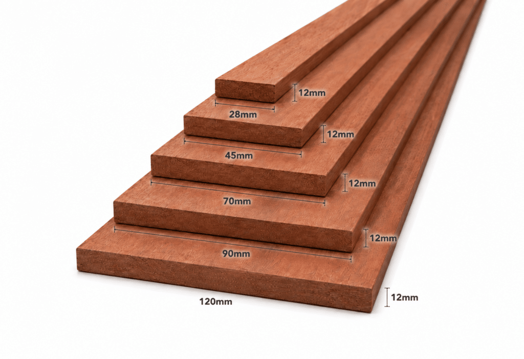 Geschaafd meranti hout 12mm – rondom glad