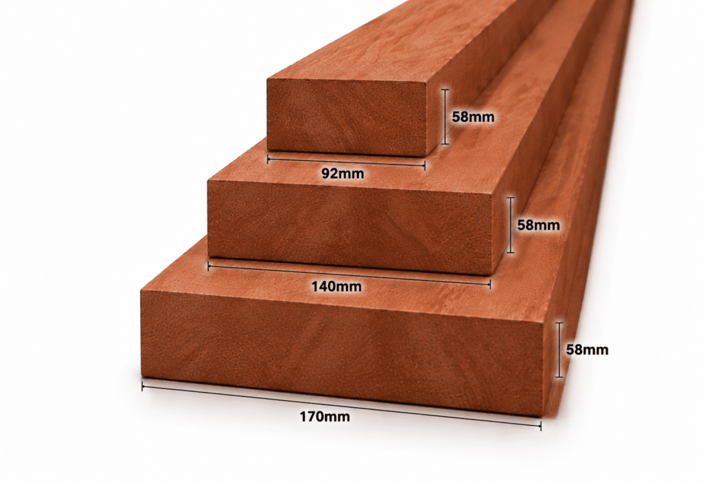 Geschaafd meranti hout 58mm – rondom glad