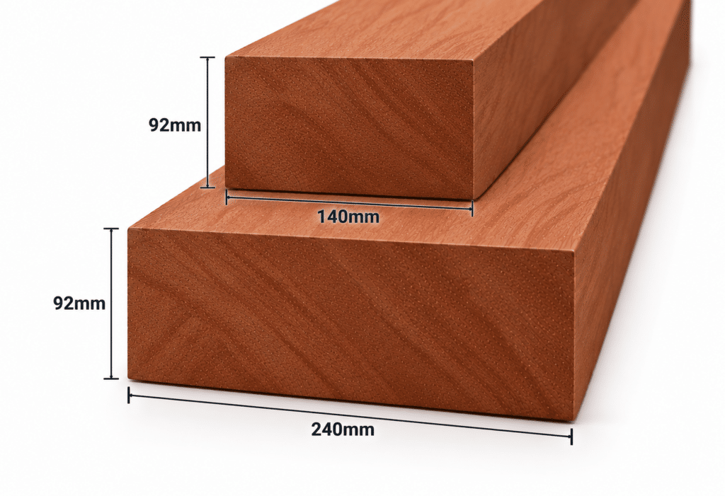Geschaafd meranti hout 92mm – rondom glad