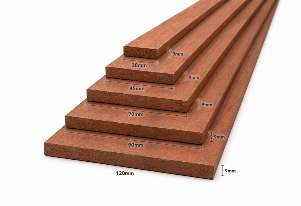 Geschaafd meranti hout 9mm – rondom glad
