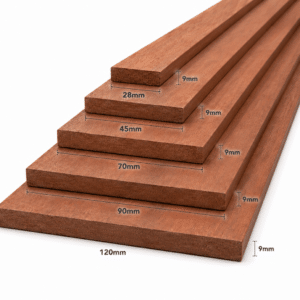 Geschaafd meranti hout 9mm – rondom glad