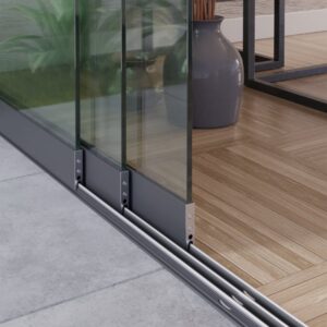 Glazen schuifwand antraciet 3 rail, 3 ruiten, 243cm (3x83cm)