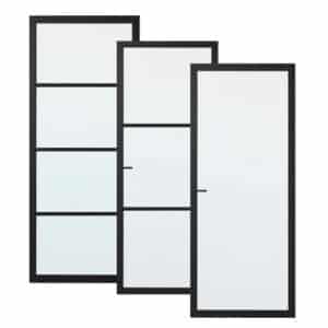 Staallook deur zwart met gehard glas