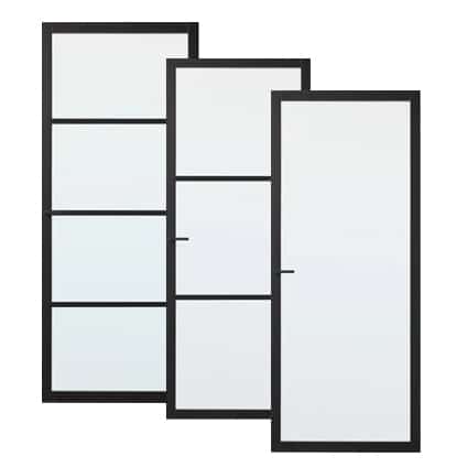 Staallook deur zwart met gehard glas